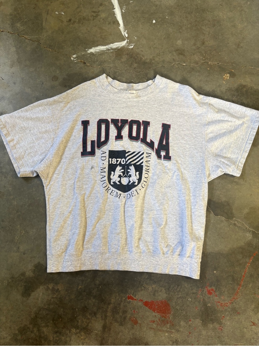 Vintage Loyola College Grey Graphic Oversized Tee